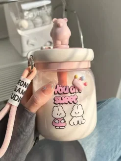 Kawaii Aesthetic Cloud Bunny Glass Milk Tea Bottle -Kawaiitherapy Shop 75368 sqqwrp