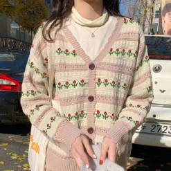 Kawaii Harajuku Style Floral Knitted Cardigan – Limited Edition