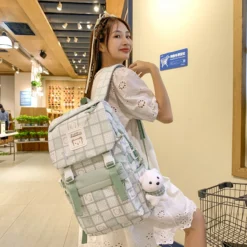 Kawaii Canvas Bear Plaid Harajuku Backpack – Special Edition -Kawaiitherapy Shop 76274 dhf9bs
