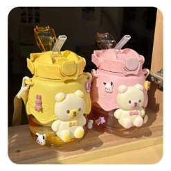Kawaii Jumbo Bear Large Capacity Transparent Bottle (1300ml) -Kawaiitherapy Shop 77542 igezc2