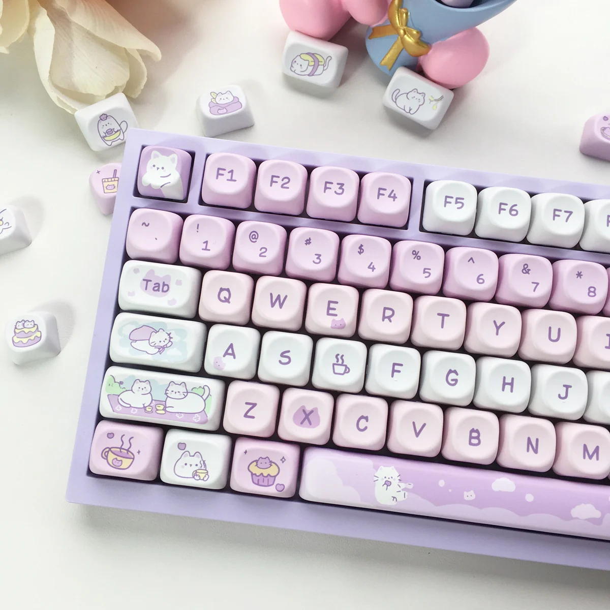 Kawaii Cat Tea Party Mao Profile Keycaps (132 Keys) 2 Kawaii Cat Tea Party Mao Profile Keycaps (132 Keys) - Image 2