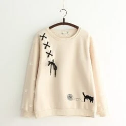 Kawaii Japanese Cat Embroidered Sweatshirt – Limited Edition
