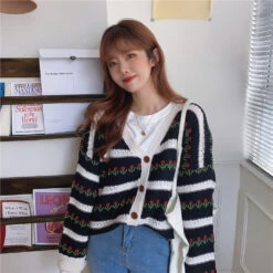 Kawaii Harajuku Style Floral Knitted Cardigan – Limited Edition -Kawaiitherapy Shop Floral Cardigan Sweater 2