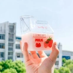 Kawaii Milk Square Glass Cup (380ml) – Limited Edition -Kawaiitherapy Shop Strawberry Cup