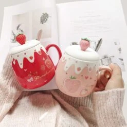 Kawaii Strawberry Ceramic Cup – Special Edition -Kawaiitherapy Shop Strawberry Mug 3