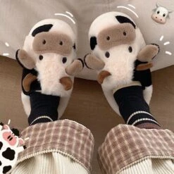 Kawaii Fluffy Cow Warm Cozy Slippers – Limited Edition